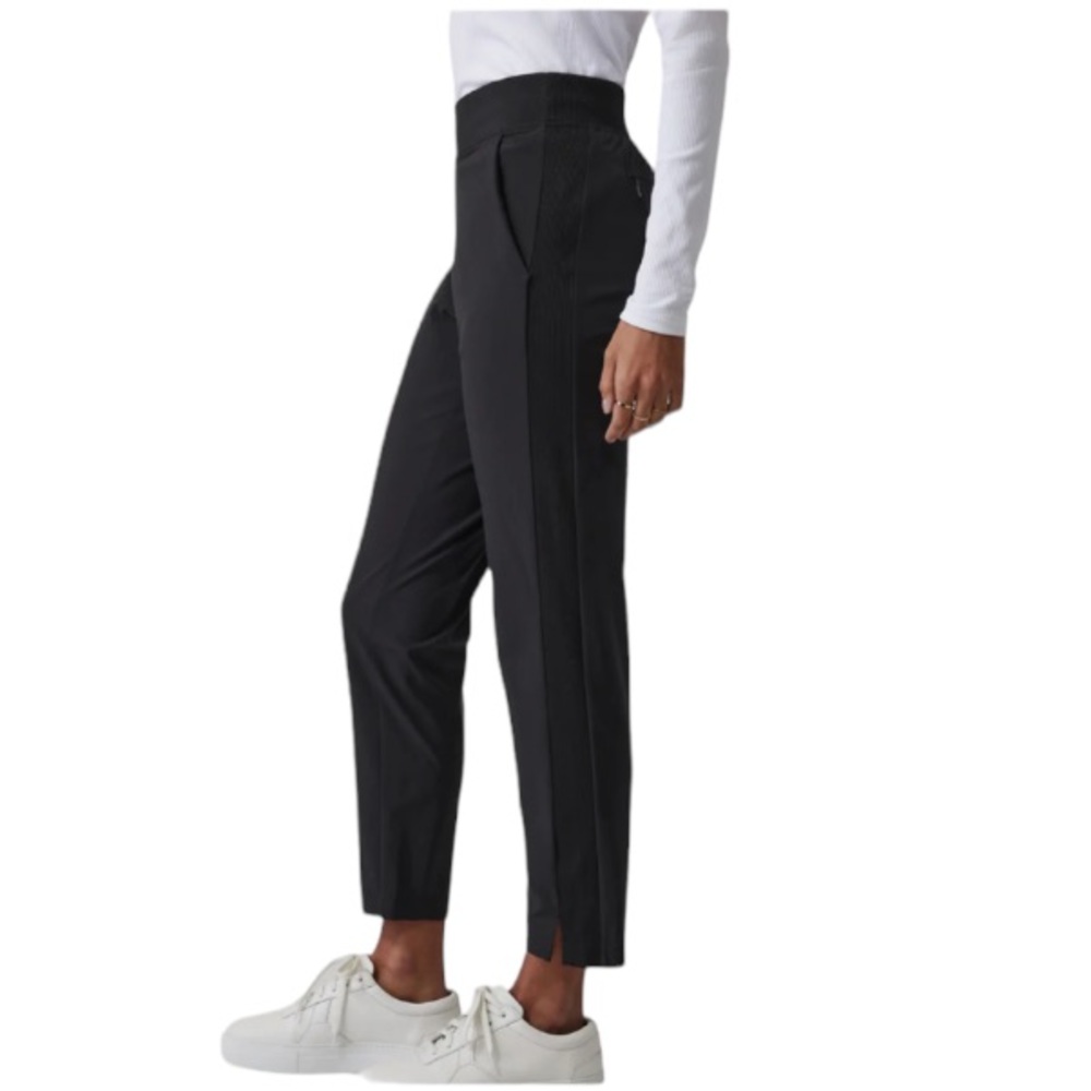 Athleta Joggers, Track Pants Tuxedo Side Stretchy Lightweight, Black, EUC, 14